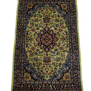 Handmade Pakistan Green Blue 4x2 Area Rug 200 KPSI Rug 100% Wool Pile on Cotton